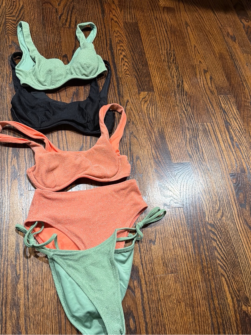 PINK Victoria's Secret Ribbed Bikini Set in Mint, Black & Coral